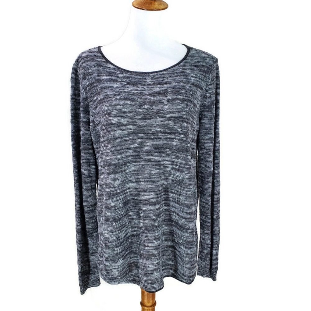 Eileen Fisher Organic Linen Cotton Lightweight Sweater Heathered Dark Gray M